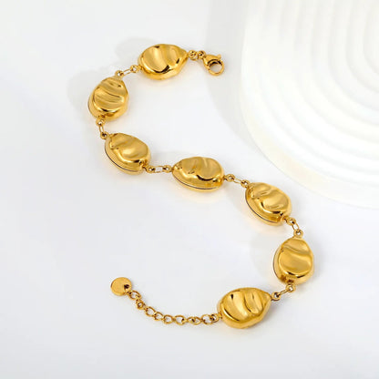 18K PVD Gold Plated Horizontal Wave Brushed Pebble Bracelet Non-Tarnish