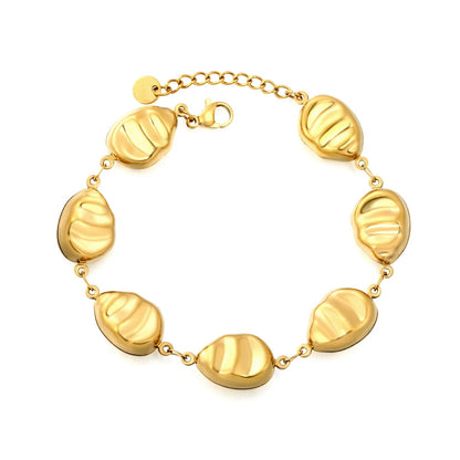 18K PVD Gold Plated Horizontal Wave Brushed Pebble Bracelet Non-Tarnish