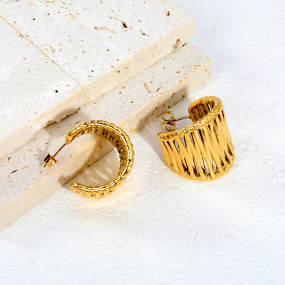 French Vintage Interwoven Textured Mesh Hollow C-Shape Large Stud Earrings