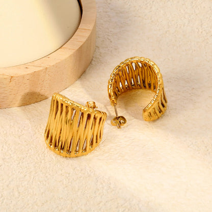 French Vintage Interwoven Textured Mesh Hollow C-Shape Large Stud Earrings