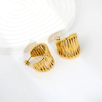 French Vintage Interwoven Textured Mesh Hollow C-Shape Large Stud Earrings