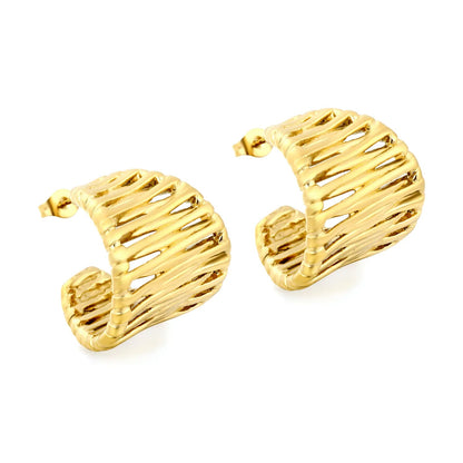 French Vintage Interwoven Textured Mesh Hollow C-Shape Large Stud Earrings