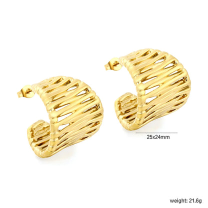 French Vintage Interwoven Textured Mesh Hollow C-Shape Large Stud Earrings