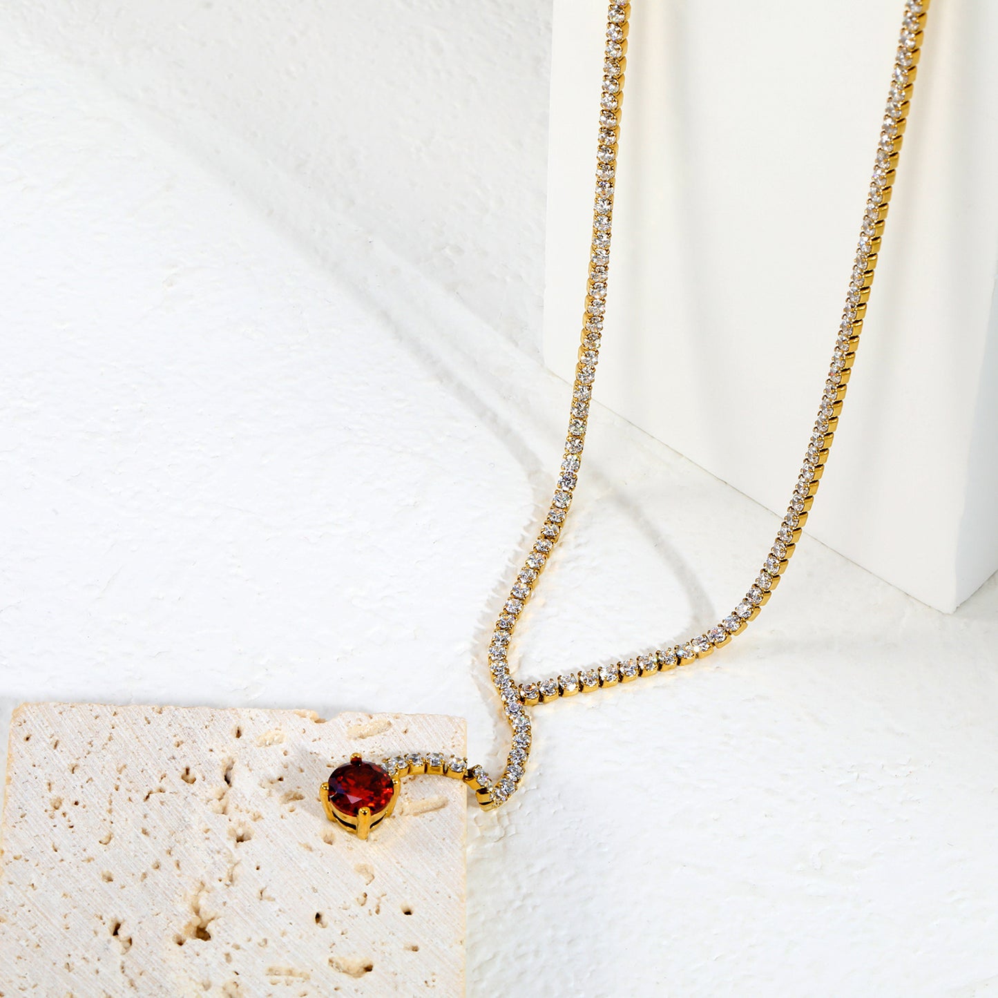 Elegant Red Crystal Pendant Y-Necklace for Evening Wear