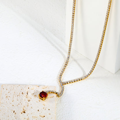 Elegant Red Crystal Pendant Y-Necklace for Evening Wear