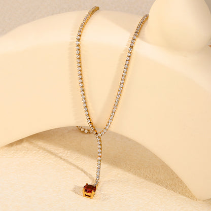 Elegant Red Crystal Pendant Y-Necklace for Evening Wear