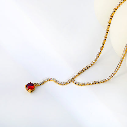 Elegant Red Crystal Pendant Y-Necklace for Evening Wear