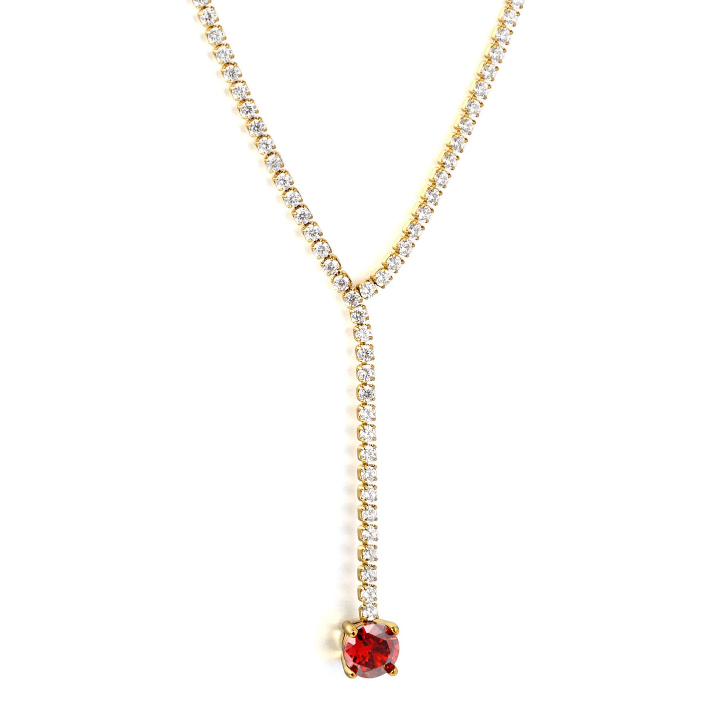 Elegant Red Crystal Pendant Y-Necklace for Evening Wear