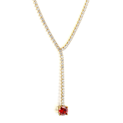 Elegant Red Crystal Pendant Y-Necklace for Evening Wear