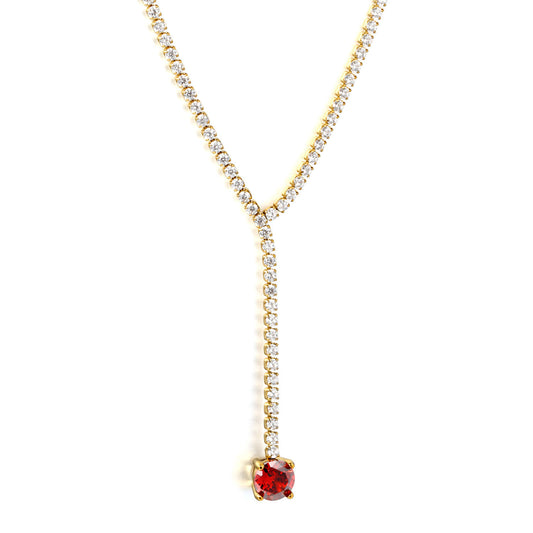 Elegant Red Crystal Pendant Y-Necklace for Evening Wear