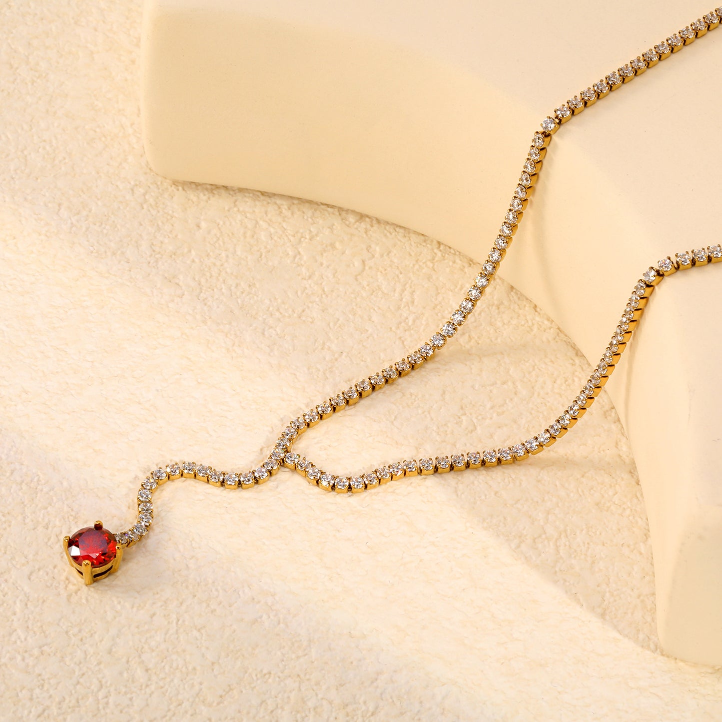 Elegant Red Crystal Pendant Y-Necklace for Evening Wear
